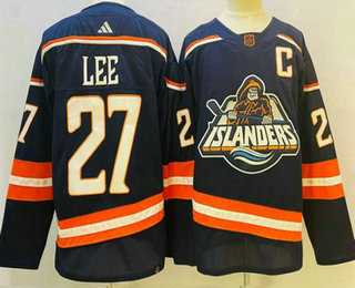 Mens New York Islanders #27 Anders Lee Blue 2022 Reverse Retro Stitched Jersey